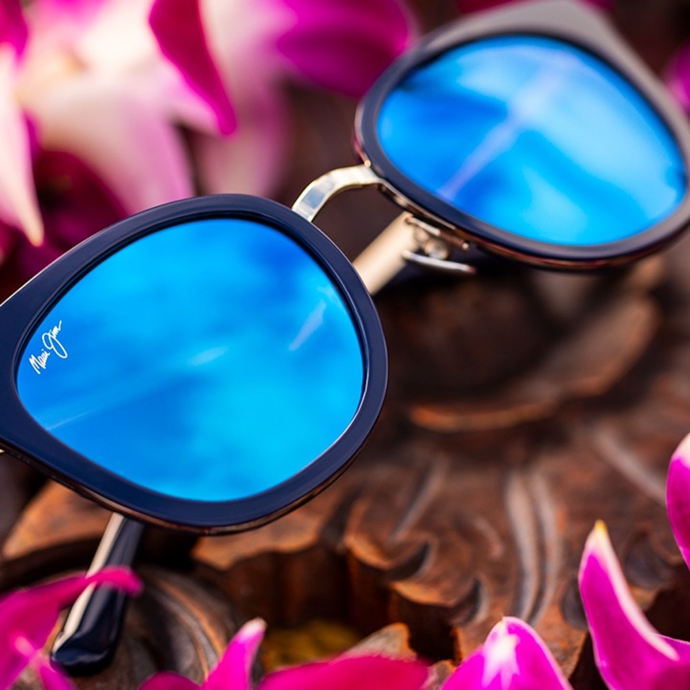 NEW Maui Jim Polarized Wood Rose in Navy with Blue Hawaii Glass Lenses - Picture 11 of 11